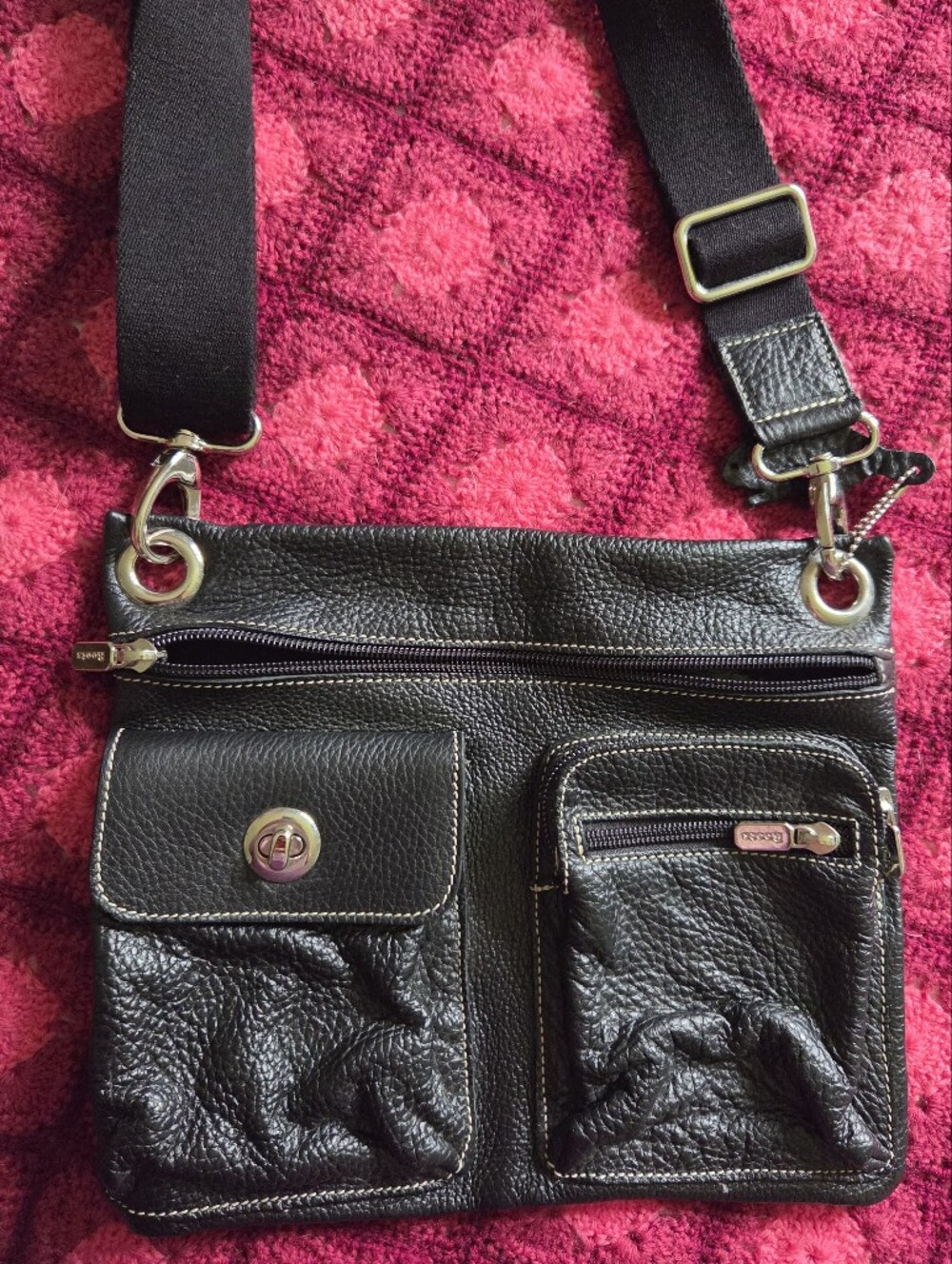 Roots Black Pebbled Leather Crossbody Bag
